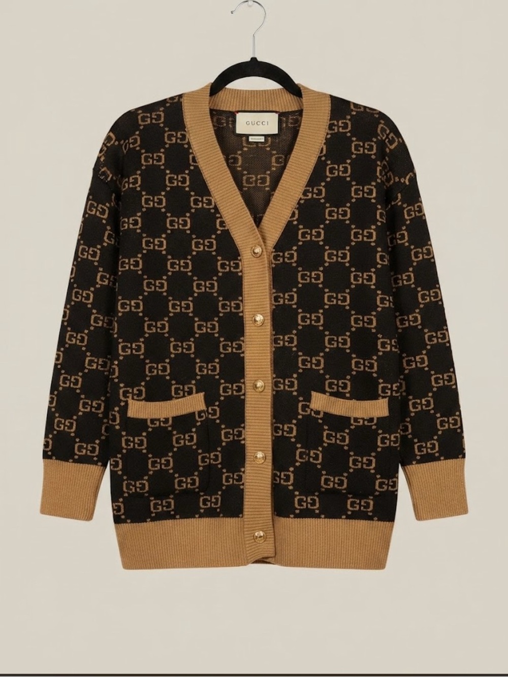 Brand New !!  Black & Tan GG Logo Button Cardigan Jacket